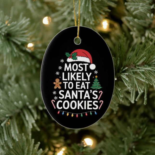 Am wahrscheinlichsten essen Santas Cookies Familie Keramik Ornament (Baum)