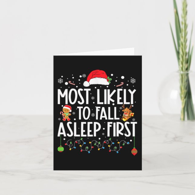 Am wahrscheinlichsten fällt Asleep First Fun Xmas  Karte (Vorderseite)