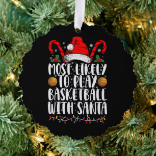 Am Wahrscheinlichsten Mit Santa Xmas Basketball Sp Ornament Karte
