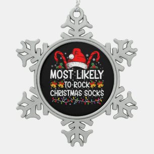 Am wahrscheinlichsten Rock Weihnachtssocken Funny Schneeflocken Zinn-Ornament
