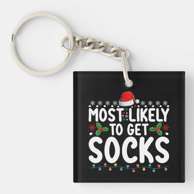 Am wahrscheinlichsten Socken Weihnachts-Familienur Schlüsselanhänger (Vorderseite)
