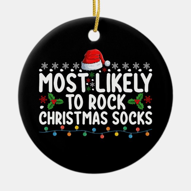 Am wahrscheinlichsten Weihnachts-Socken Familienur Keramik Ornament (Vorne)