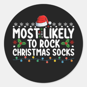 Am wahrscheinlichsten Weihnachts-Socken Familienur Runder Aufkleber