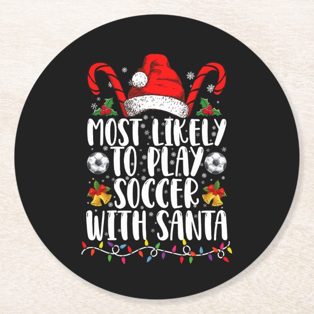 Am wahrscheinlichsten wird Fußball mit Weihnachtsf Runder Pappuntersetzer (Vorderseite)