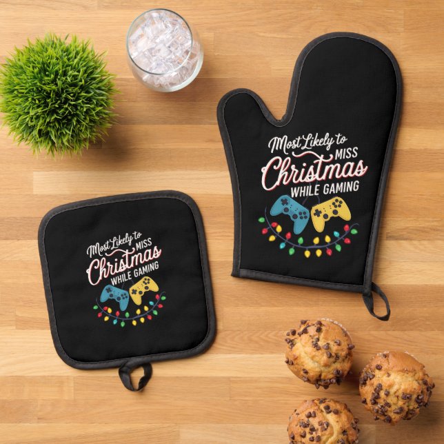 Am wahrscheinlichsten wird Weihnachten beim Gaming Ofenhandschuh & Topflappen-Set (Oben Unten)