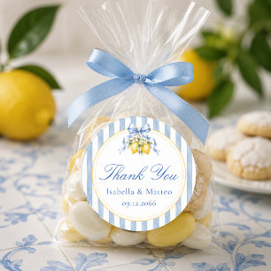 Amalfi Blaue Schleife Zitrone Citrus Party Dankesc Runder Aufkleber