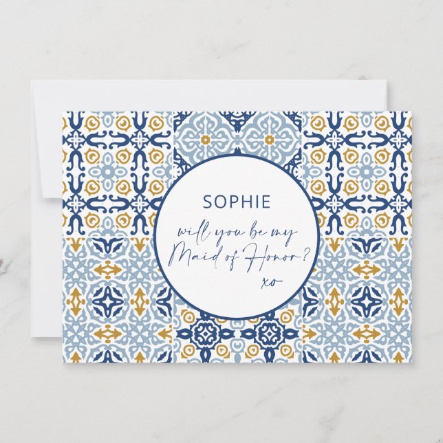Amalfi Blue Tile Trauzeugin Vorschlag Card Dankeskarte (Vorderseite)