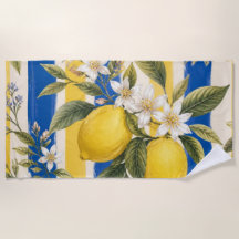 Amalfi Cabana Luxus-Strandtuch | Blau & Zitrone