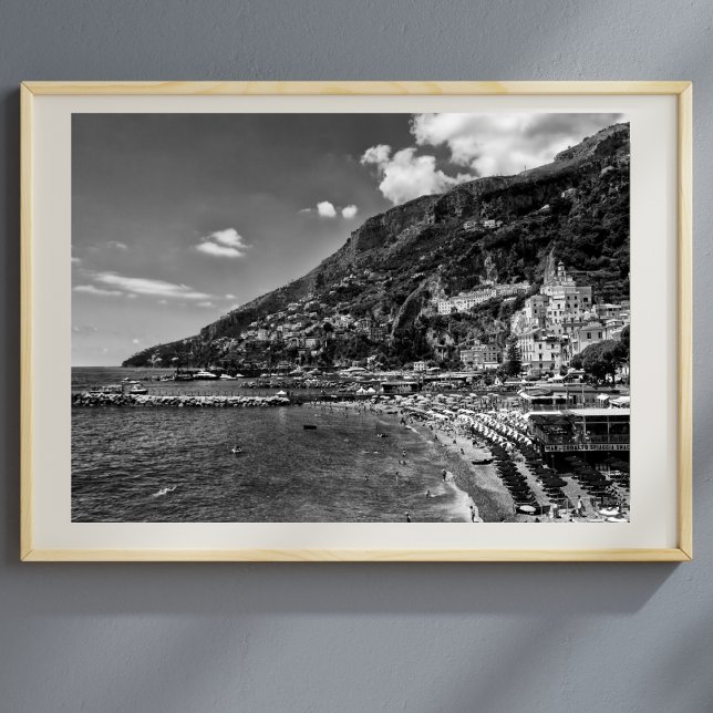 Amalfi Coast Black and Fotografy Poster (Captivating Amalfi Coast: Timeless Beauty in Striking Black and White Photography.)
