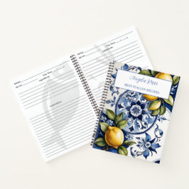 Amalfi Coast Italian Blue Tiles Lemon Cookbook Notizbuch