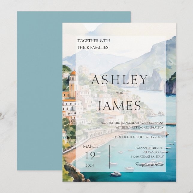 Amalfi Coast Italie Skyline Faire-part de mariage (Devant / Derrière)