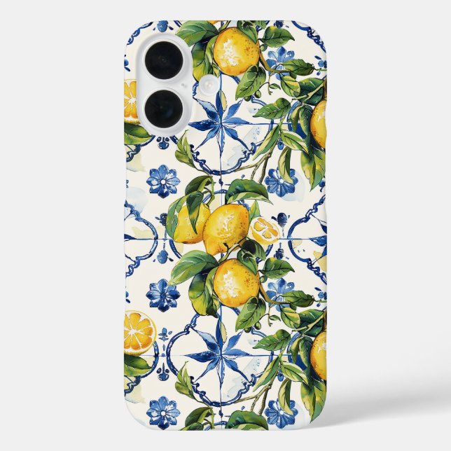 Amalfi Coast Lemon and Tiles Pattern iPhone 16 Hülle (Rückseite)