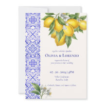 Amalfi Coast Lemon & Blue Tile Wedding Invitation 