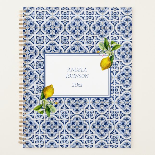 Amalfi Coast Lemon Blue Tiles Italien Planer (Vorderseite)