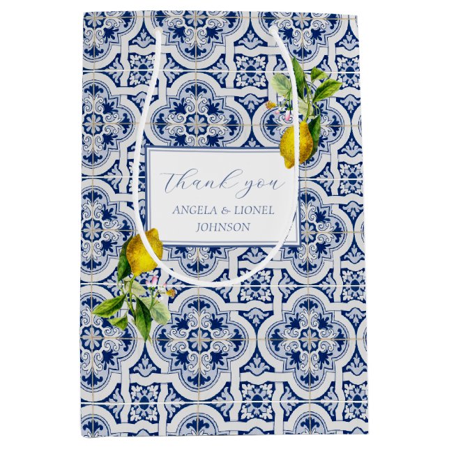 Amalfi Coast Lemon Tiles Italien Personalisierte N Mittlere Geschenktüte (Vorderseite)