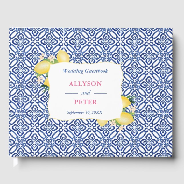 Amalfi Coast Lemons Blue Tiles Polterabend Gästebuch (Vorderseite)