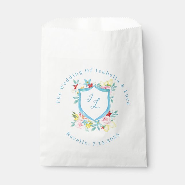 Amalfi Coast Mediterrane Monogram Wappen Hochzeit Geschenktütchen (Vorderseite)