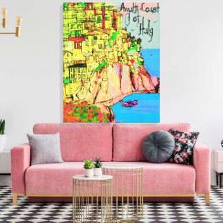 Amalfi Coast of Italy on Mediterranean Text Leinwanddruck