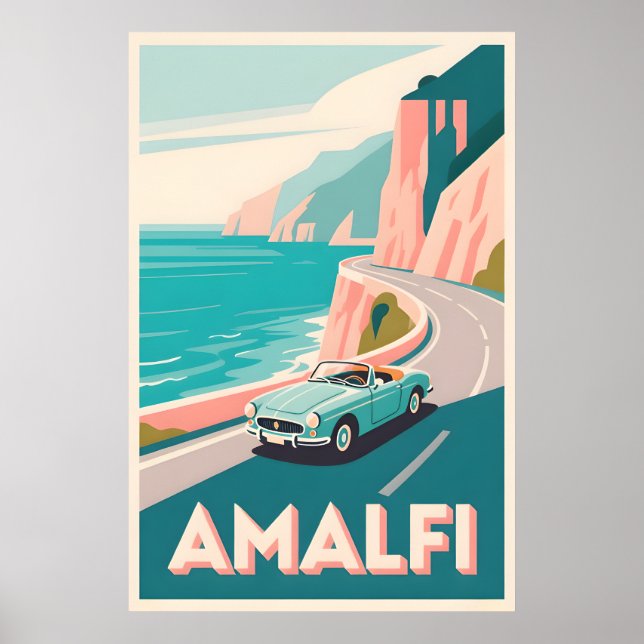Amalfi Coast Retro Trail : Flat Vector Art Poster (Vorne)