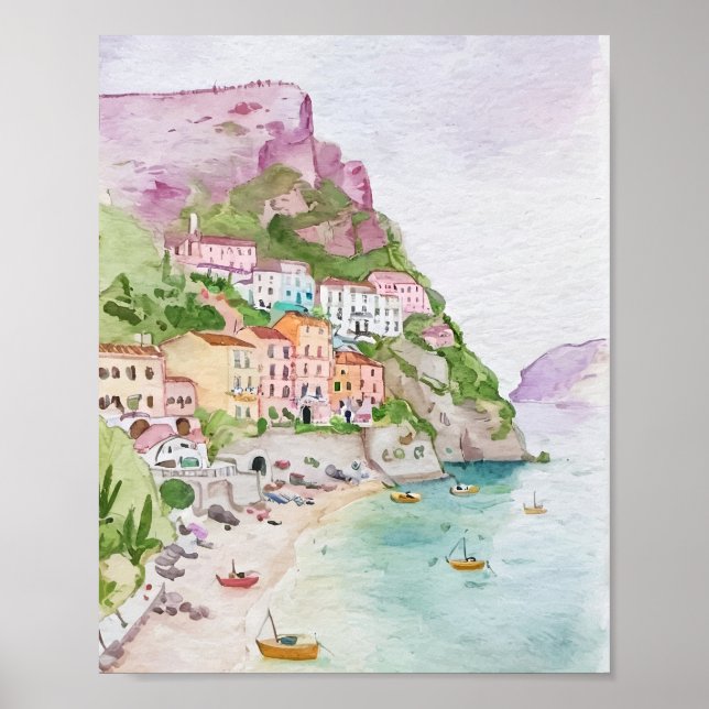 Amalfi Coast Watercolor Poster (Vorne)