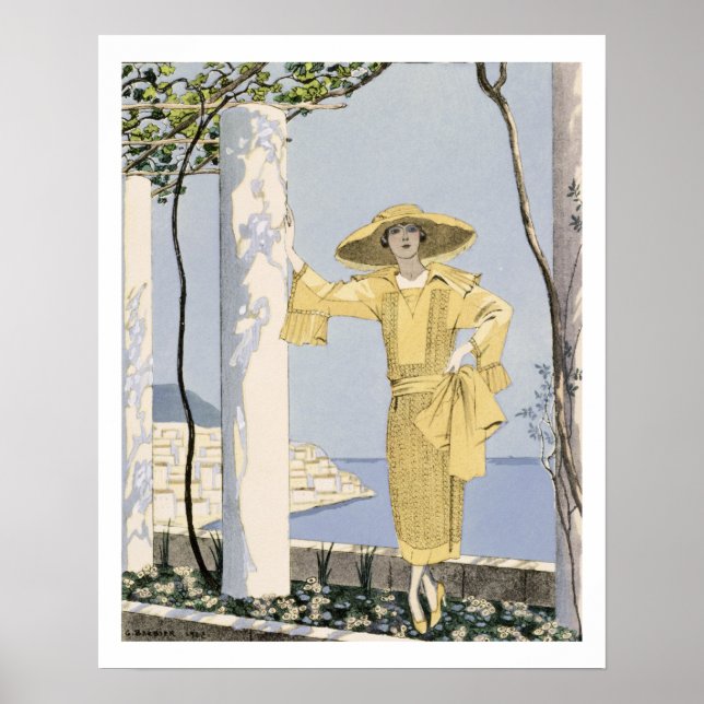 Amalfi, Darstellung einer Frau in einem gelben Kle Poster (Vorne)