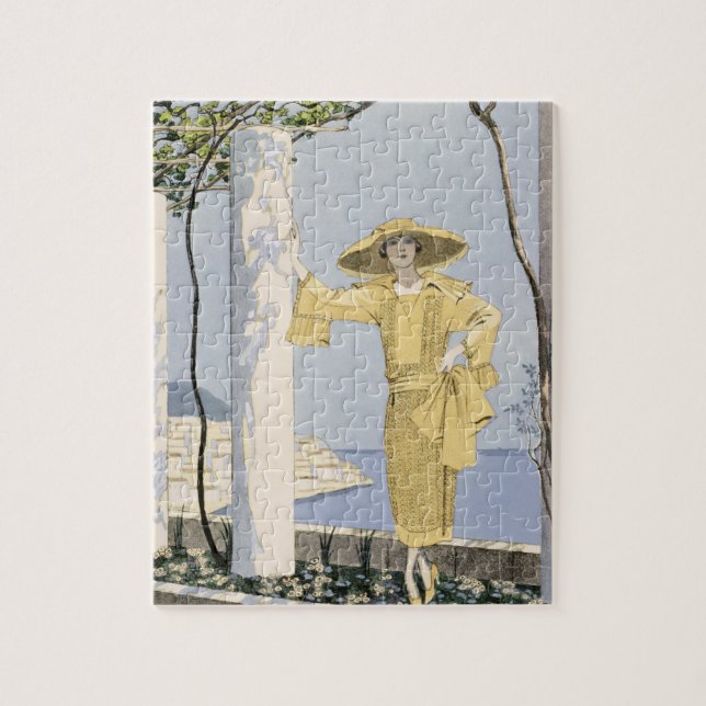 Amalfi, Illustration einer Frau in einem gelben (Vertikal)