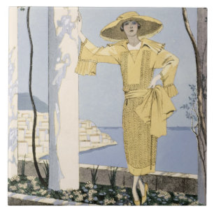 Amalfi, Illustration einer Frau in einem gelben Fliese