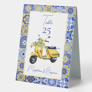 Amalfi Italian Blue Tile Scooter Lemons Wedding Tischaufsteller