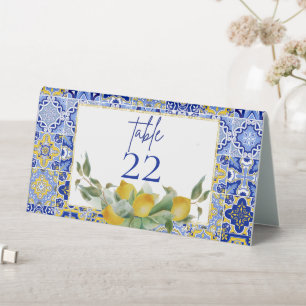 Amalfi Italian Blue Tiles Lemons Wedding Tischaufsteller