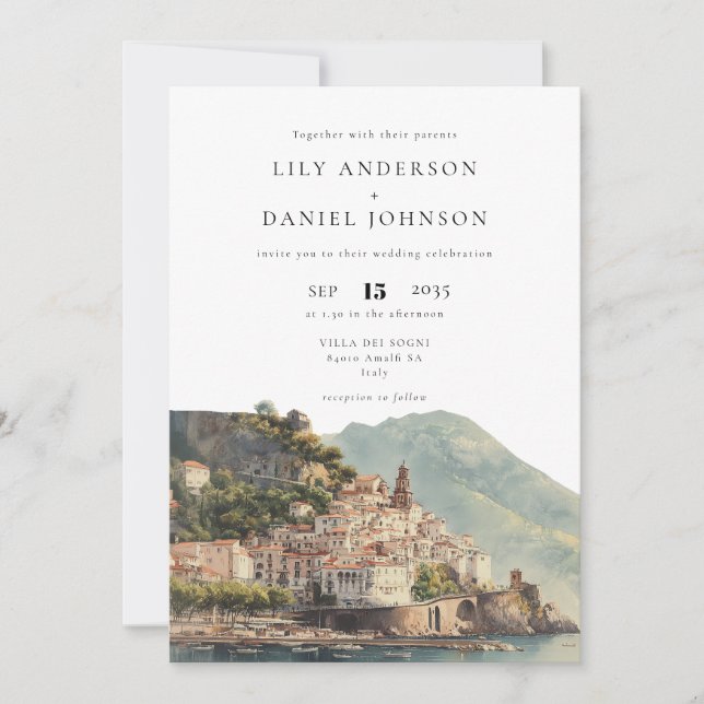 Amalfi Italian Destination Photo Wedding Einladung (Vorderseite)