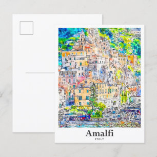 Amalfi Italien Reisen Wasserfarben Hand zeichnen Postkarte