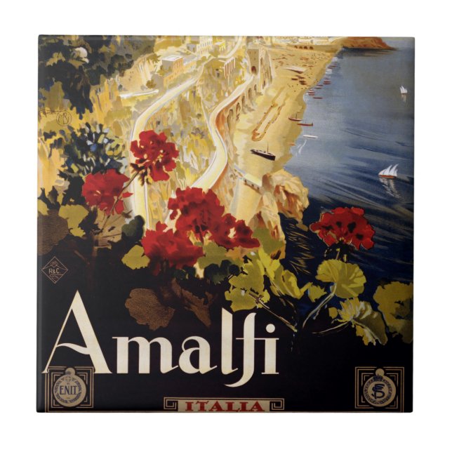 Amalfi Italien Reiseplaner Kunst Grafik Fliese (Vorderseite)