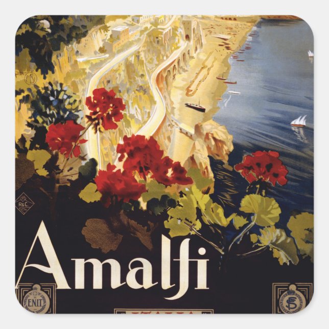 Amalfi Italien Reiseplaner Kunst Grafik Quadratischer Aufkleber (Vorderseite)