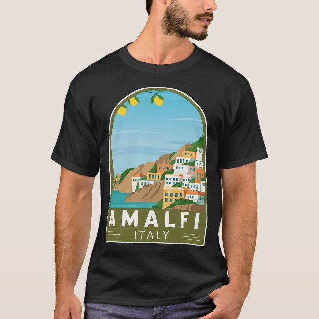 Amalfi Italien Retro Emblem T-Shirt (Vorderseite)