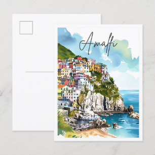 Amalfi Italien Vintage-Kunst-Reiseillustration Postkarte