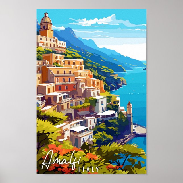 Amalfi Italien Vintage Reise Illustration Poster (Vorne)