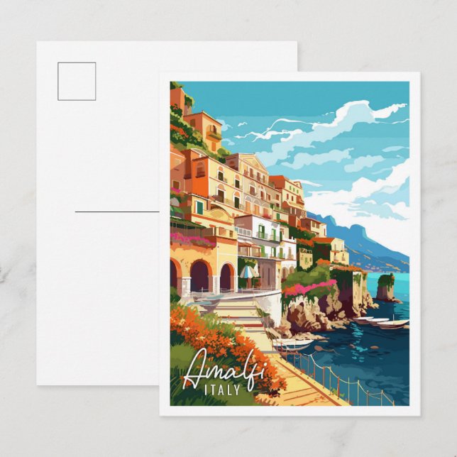 Amalfi Italien Vintage Reise Illustration Postkarte (Vorne/Hinten)