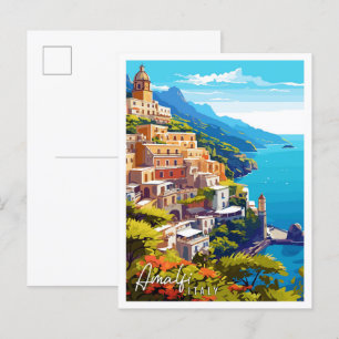 Amalfi Italien vintage Reiseillustration Postkarte