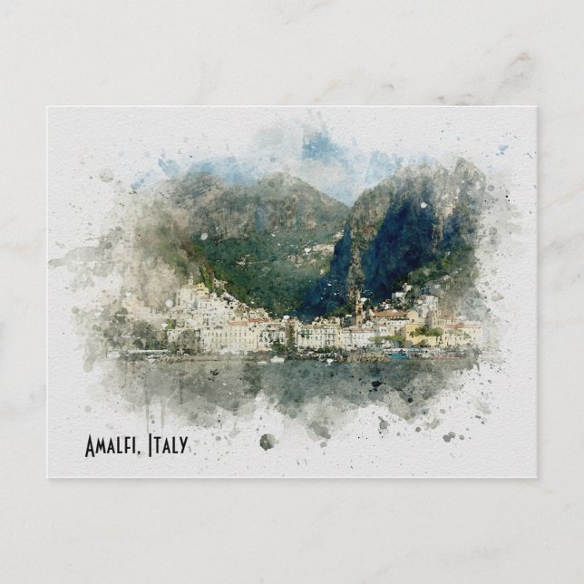 Amalfi Italien Wasserfarben Reiseposter Stil Postkarte (Vorderseite)