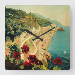 Amalfi Italienische Küste, Vintage Travel Poster I Quadratische Wanduhr