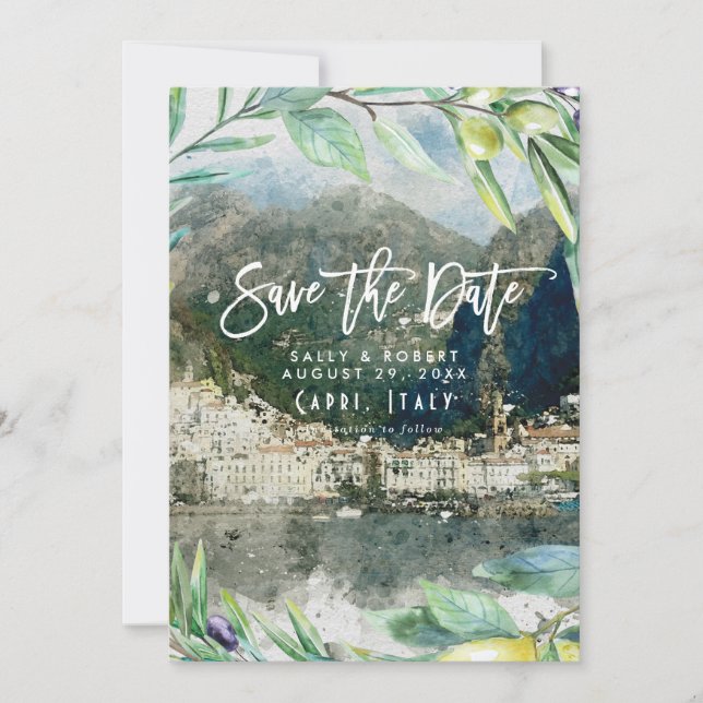 Amalfi italy Oliven Hochzeit speichern Sie die Dat Dankeskarte (Vorderseite)