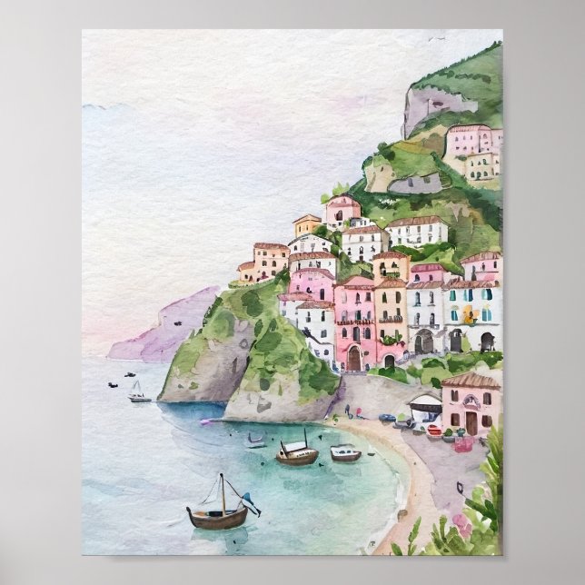 Amalfi Küste Aquarellmalerei Poster (Vorne)