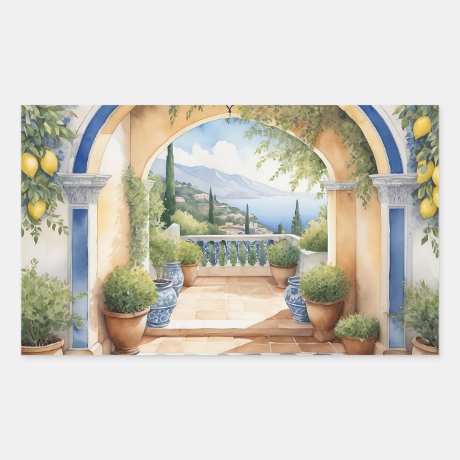 Amalfi Küste Archway Mittelmeerblick Rechteckiger Aufkleber (Vorderseite)