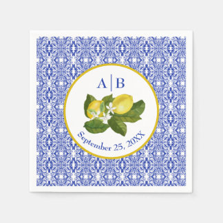 Amalfi-Küste I Italienische Zitrone & Blaue Fliese Serviette