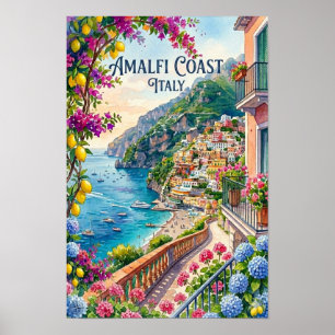 Amalfi-Küste Italien Aquarell Reise Tropisch Poster