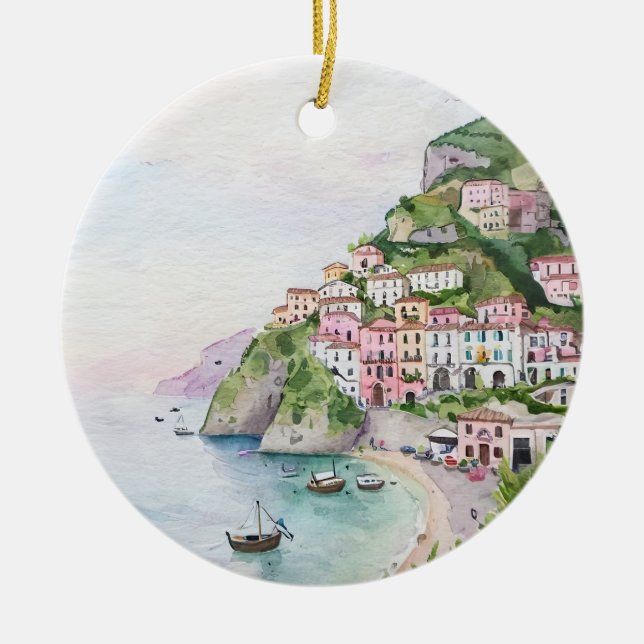 Amalfi Küste Italien Aquarelle Keramik Ornament (Vorne)