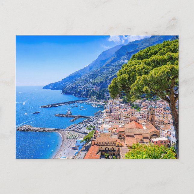 Amalfi Küste, Italien. Aussicht auf die Stadt Amal Postkarte (Vorderseite)