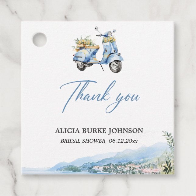Amalfi Küste Italien Blue Vespa Flat Danke Karte Geschenkanhänger (Vorderseite)