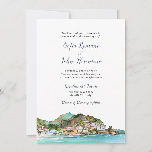 Amalfi Küste Italien Hochzeit Skyline Einladung (Vorderseite)