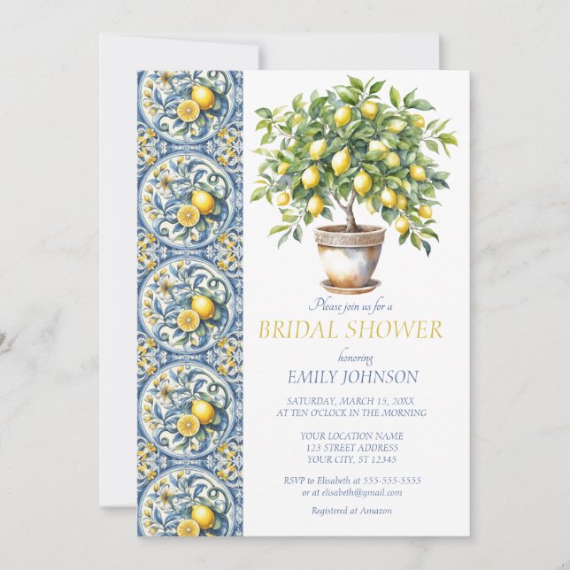 Amalfi Küste Italien Lemon Baum Brautparty Einladung (Vorderseite)